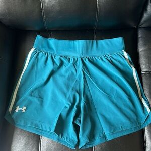 NWT UA speed pocket shorts teal light gray 5” fitted running